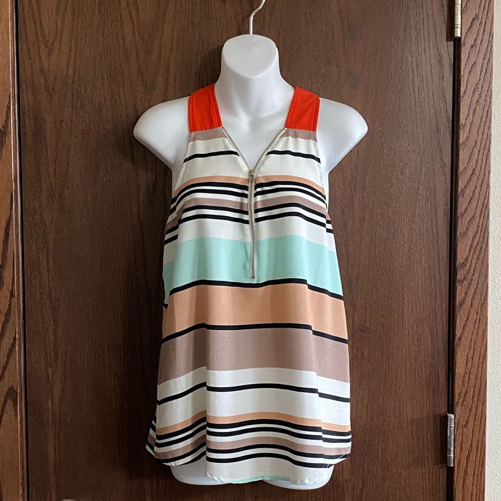 Striped Zipper Tank